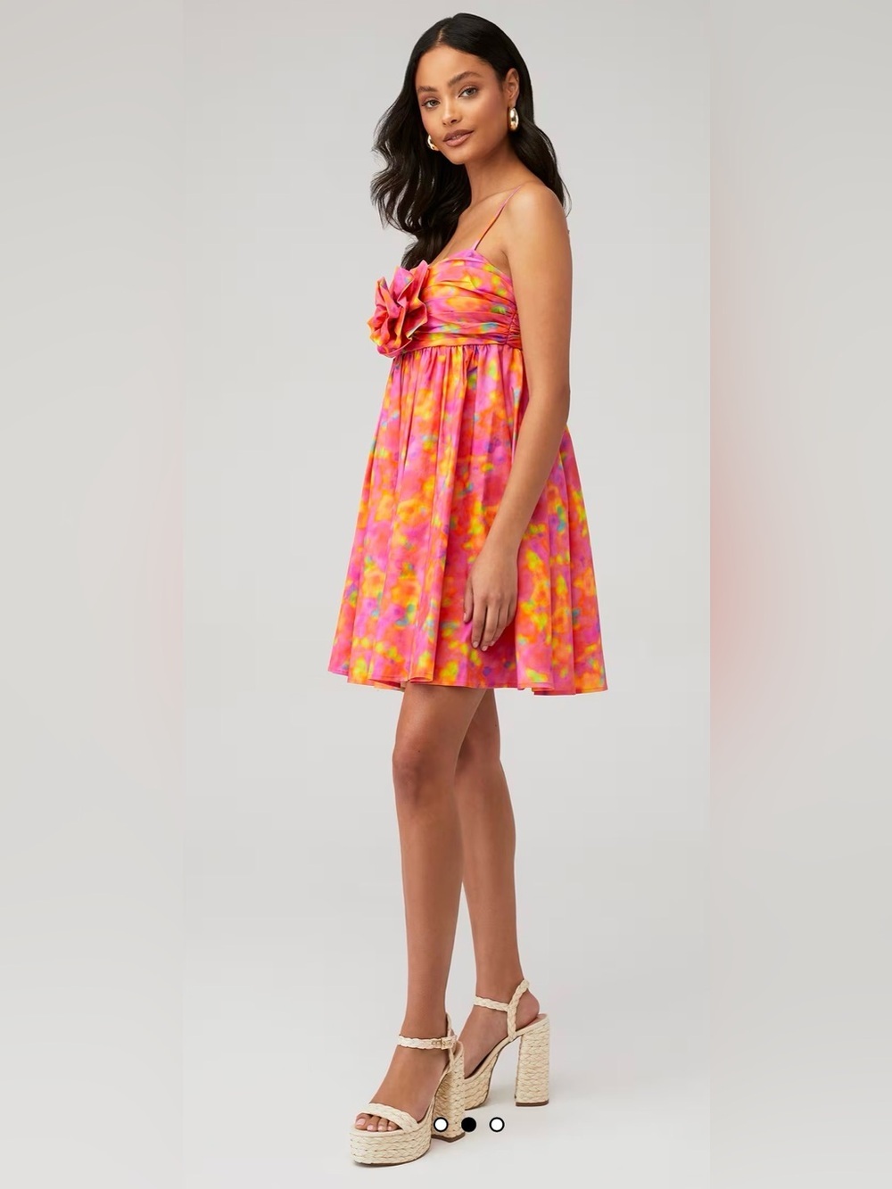 Amur CAMREIGH FLOWER MINI DRESS floral Pink & Orange Ruffled Sundress - Picture 2 of 9